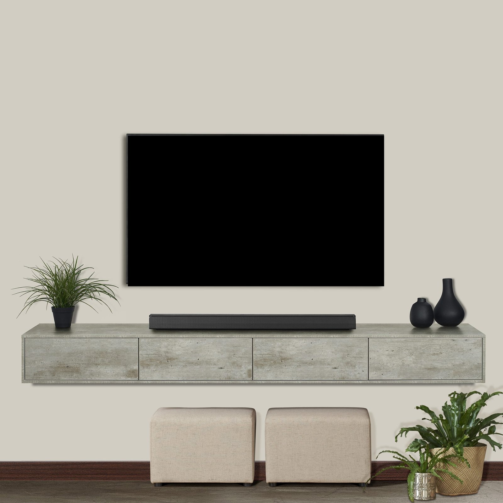 Clifton - Floating Shelf Under TV – Natural Concrete Finish