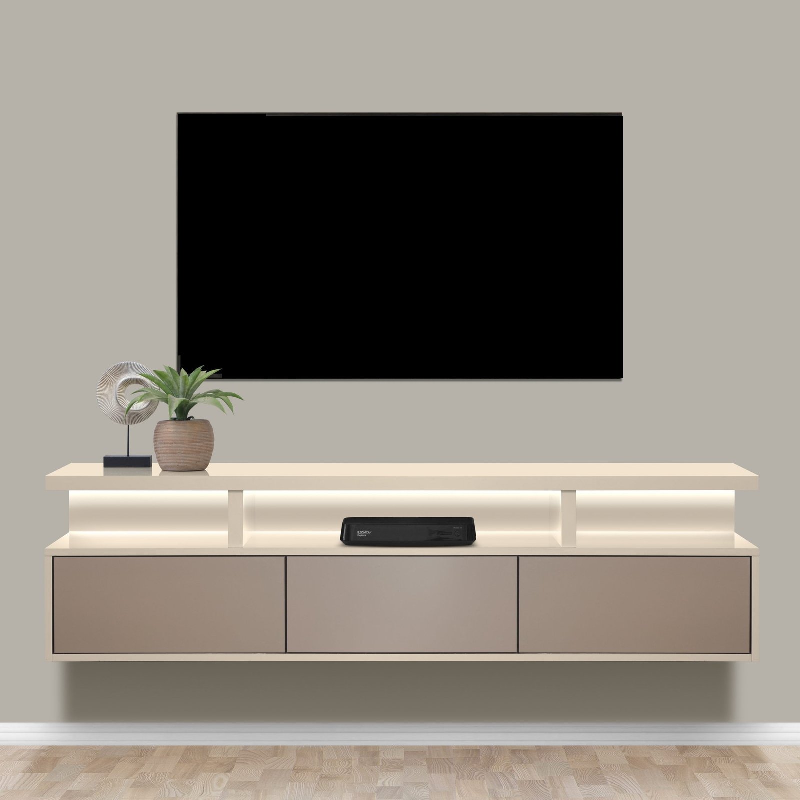 Clifton 350 - Floating Shelf Under TV – Cappuccino with LEDs