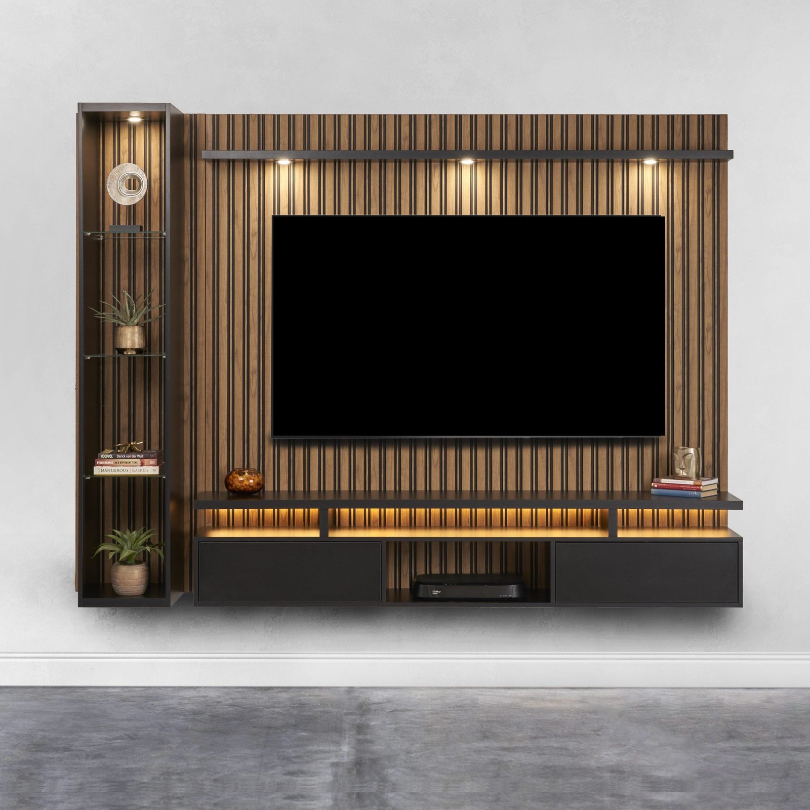 St Francis - 2Pce Floating TV Stand - Walnut & Black
