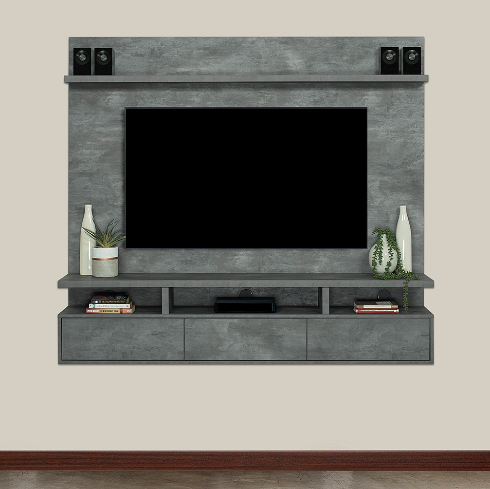 Clifton 350 - Floating TV Stand - Grey Urban Steel