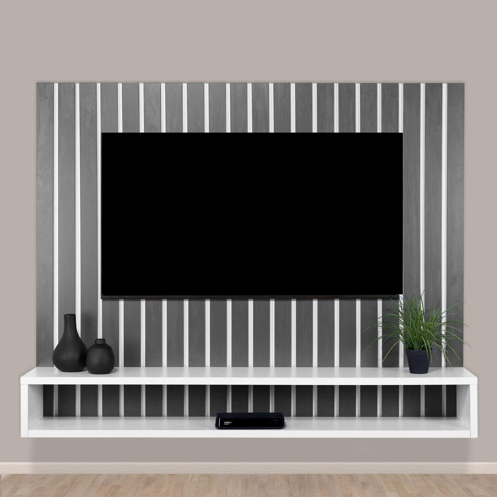 Solar - Grey TV Stand - Storm Grey Linear Slats