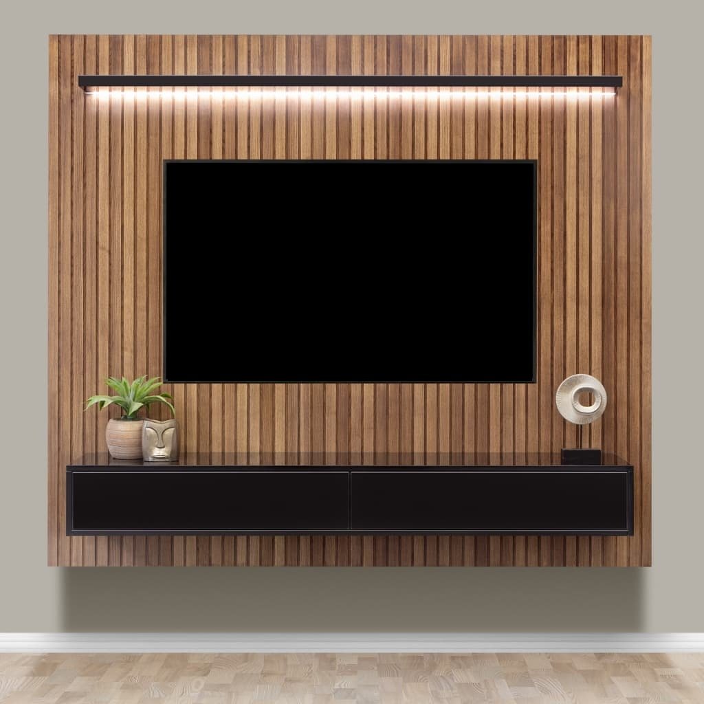 Sanctuary - Light Wood TV Stand - Oak Slatted Backboard