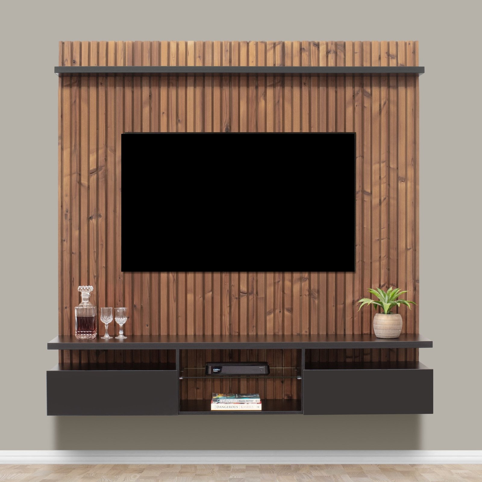 Agulhas - TV Wall Unit - Clear & Black accents