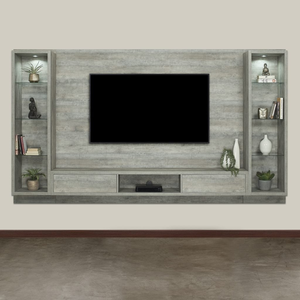 Zinkwazi - 3Pce TV Wall Unit - Leatherwood