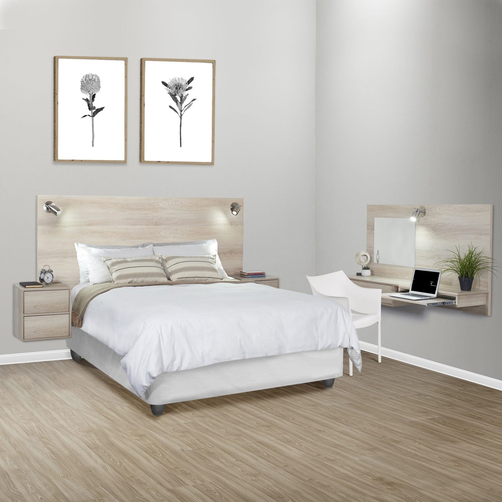 Blouberg - Wall-Mounted Headboard and Double Pedestals