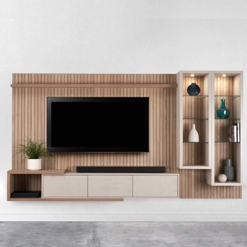 Clarens - 2Pce Wall-mounted TV Stand - Slatted Wood