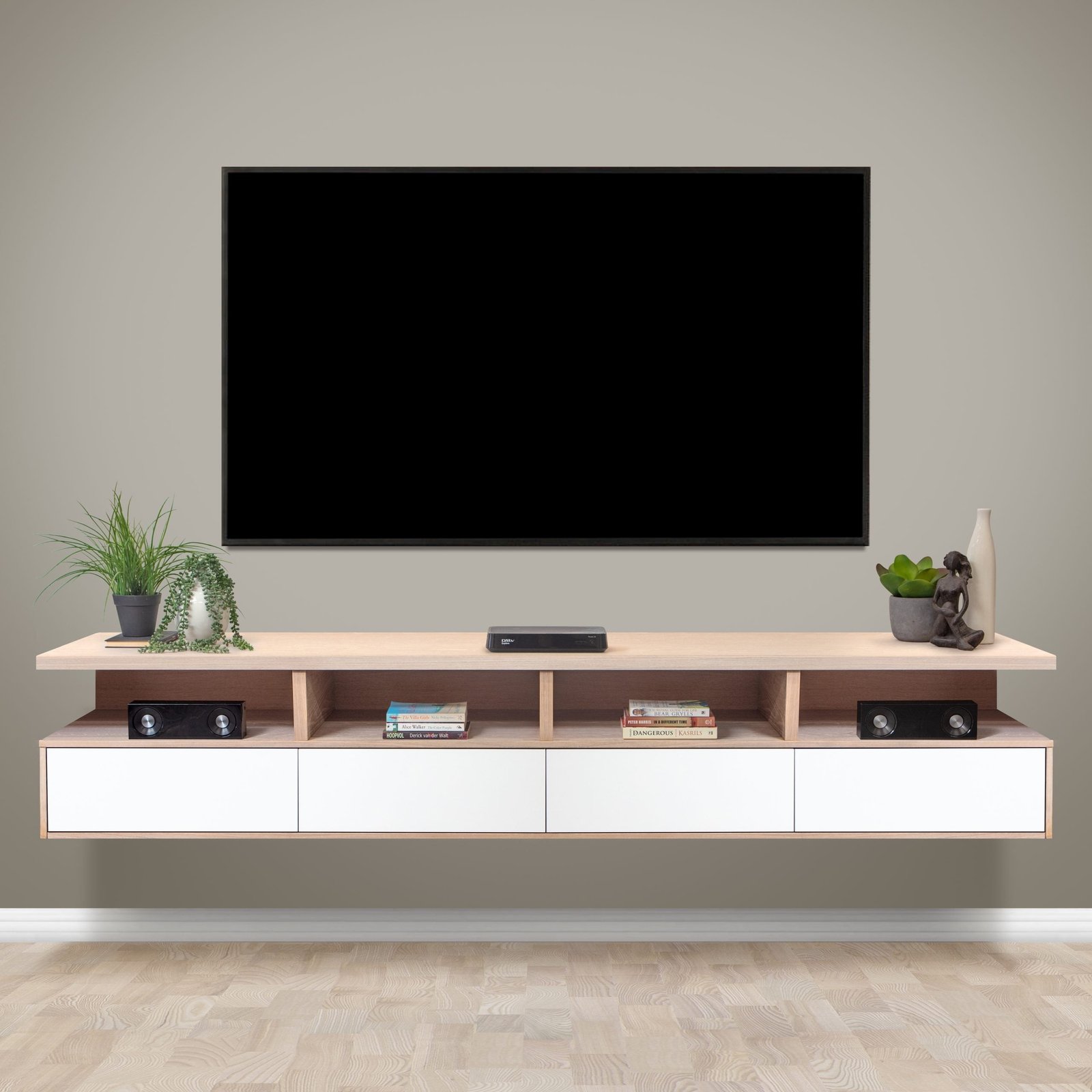 Clifton 350 - White Floating TV Shelf